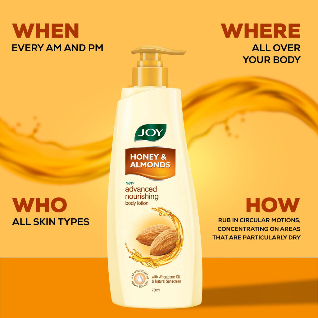 Joy Honey & Almonds Lightweight Body Lotion with Shea Butter, Nourishing 24hr Care for Winter
