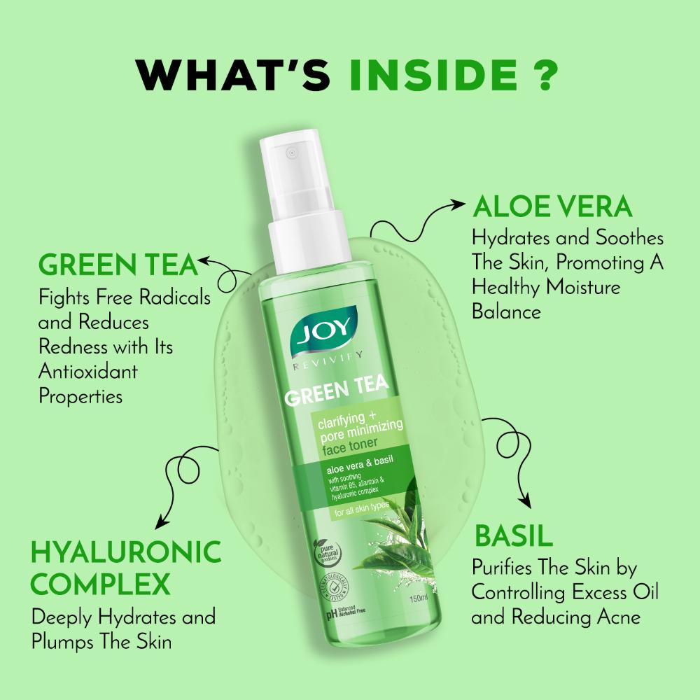 Joy Green Tea Clarifying Face Toner with Aloe Vera - pH Balanced, Alcohol Free & For All Skin Types
