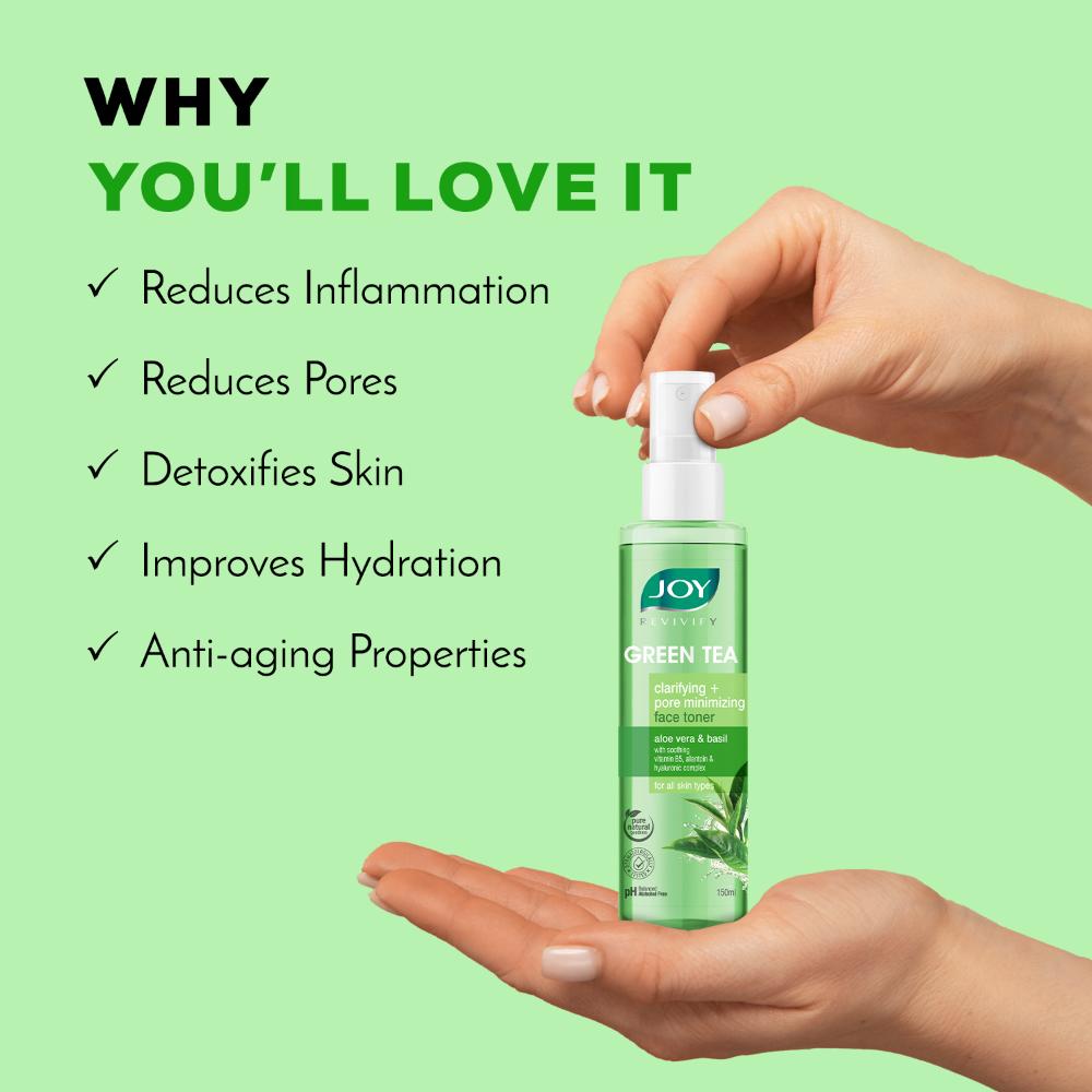 Joy Green Tea Clarifying Face Toner with Aloe Vera - pH Balanced, Alcohol Free & For All Skin Types