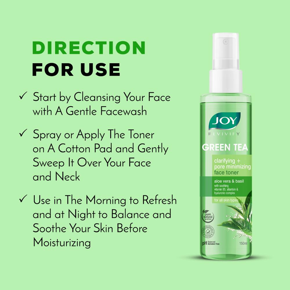 Joy Green Tea Clarifying Face Toner with Aloe Vera - pH Balanced, Alcohol Free & For All Skin Types
