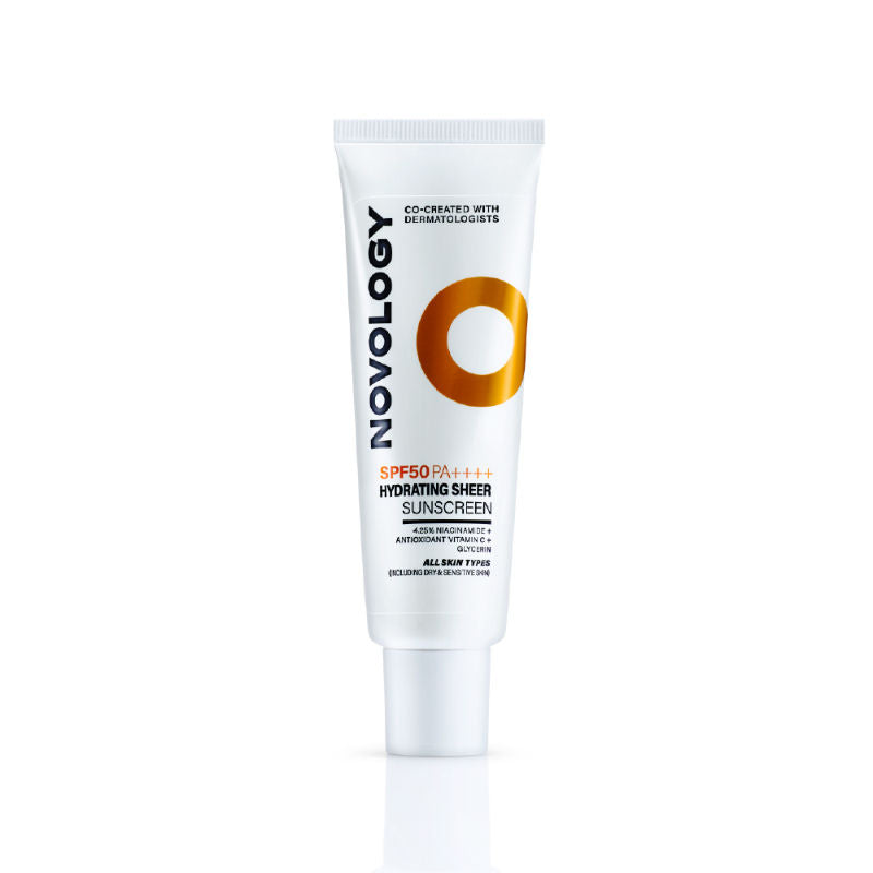 Novology SPF 50 PA++++ Hydrating Sheer Sunscreen With Niacinamide For Dry Skin, Non Sticky