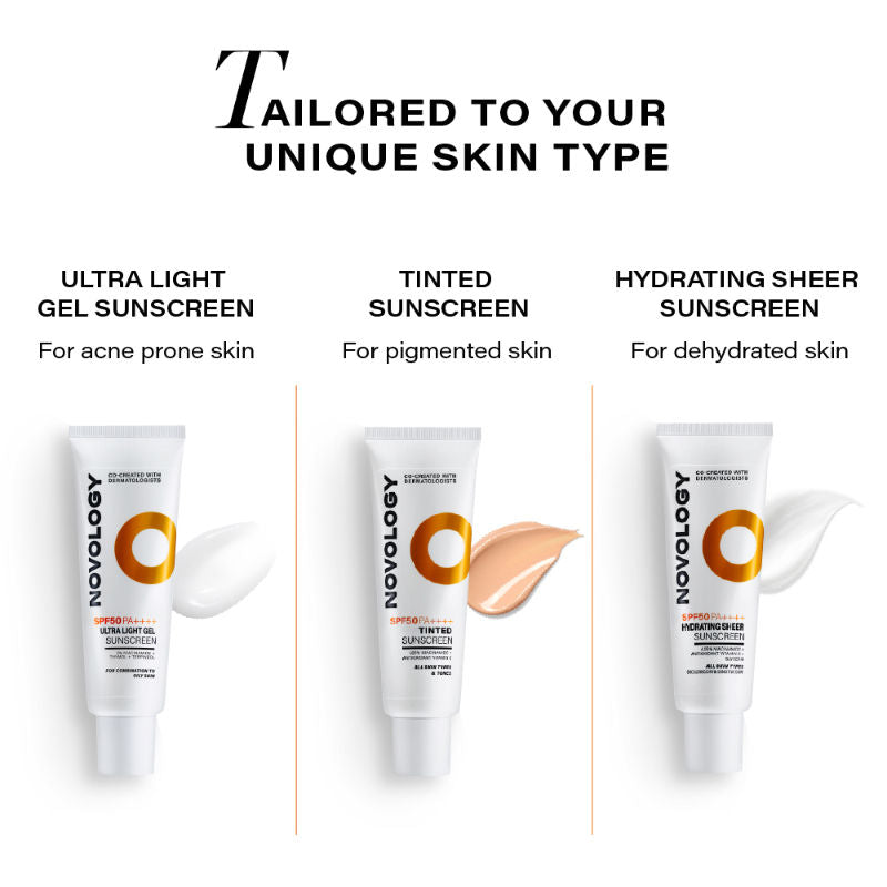 Novology SPF 50 PA++++ Hydrating Sheer Sunscreen With Niacinamide For Dry Skin, Non Sticky
