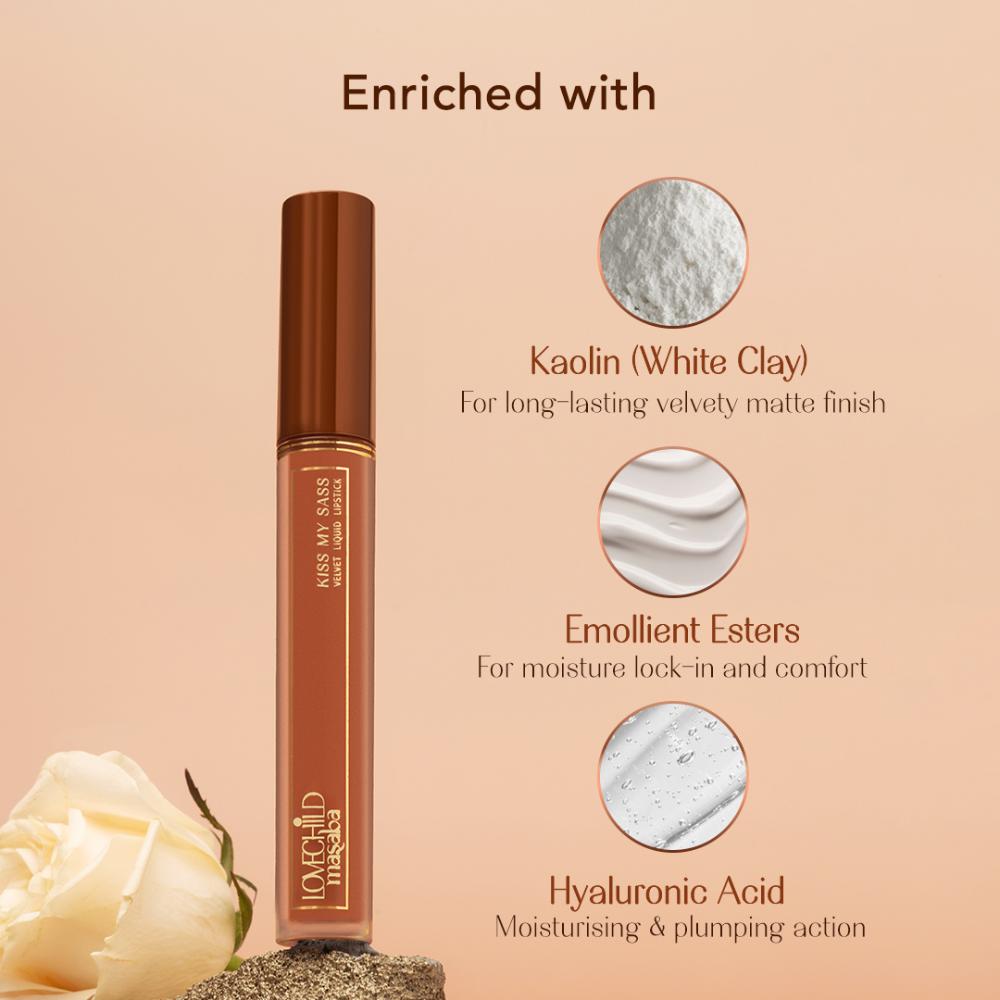 LoveChild Masaba Transfer-proof Long-lasting Velvet Liquid Lipstick, Enriched with Hyaluronic Acid and Kaolin Clay