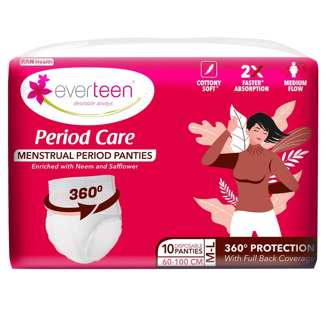 Everteen Disposable Overnight Period Panties for Heavy Flow, M-L Panty