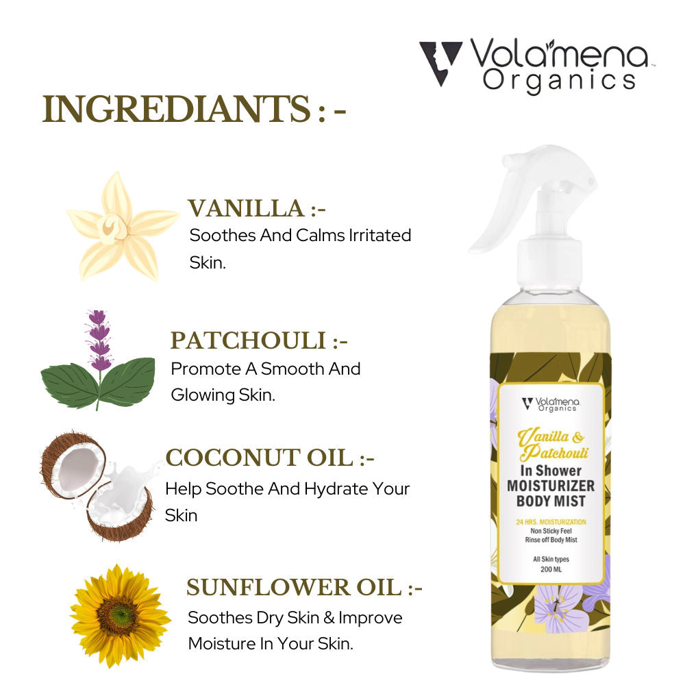 Volamena Vanilla & Patchouli In Shower Moisturizer Body Mist