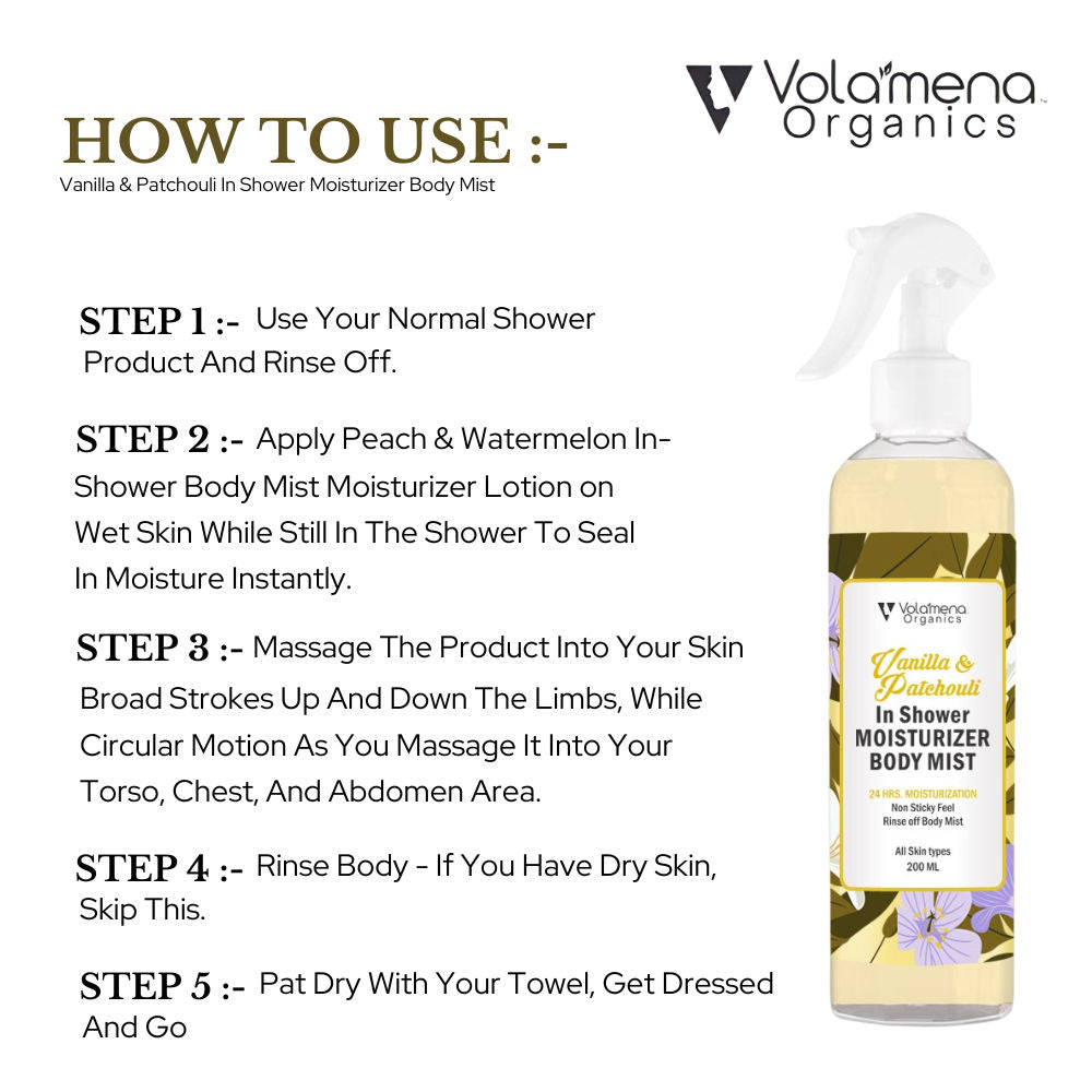 Volamena Vanilla & Patchouli In Shower Moisturizer Body Mist
