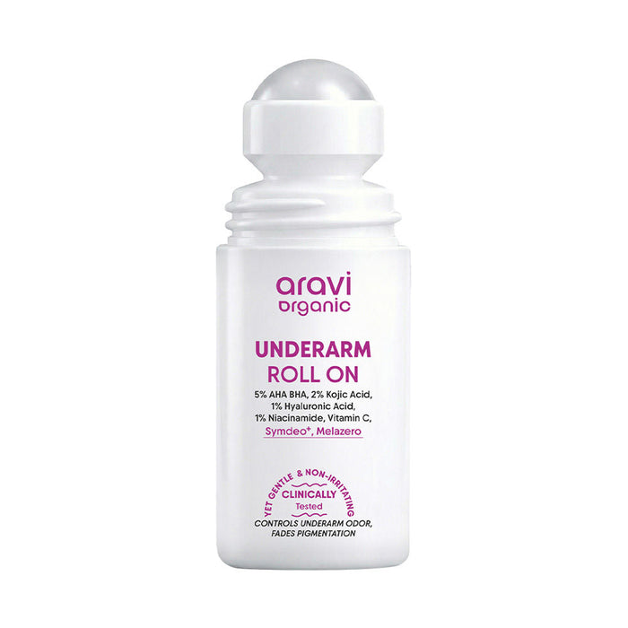 Aravi Organic Whitening Underarm Roll On-5% AHA BHA + Kojic Acid For Dark Underarms & Odor Control