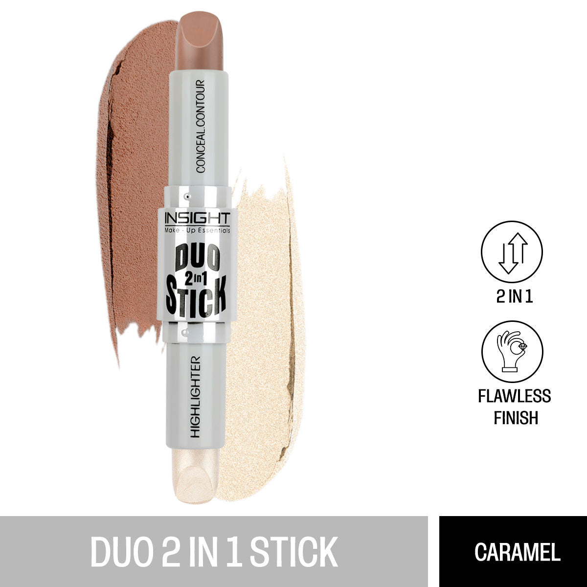 Insight Cosmetics Duo Stick 2 In 1 Contour & Highlighter, Crease Resistant, Long Wear