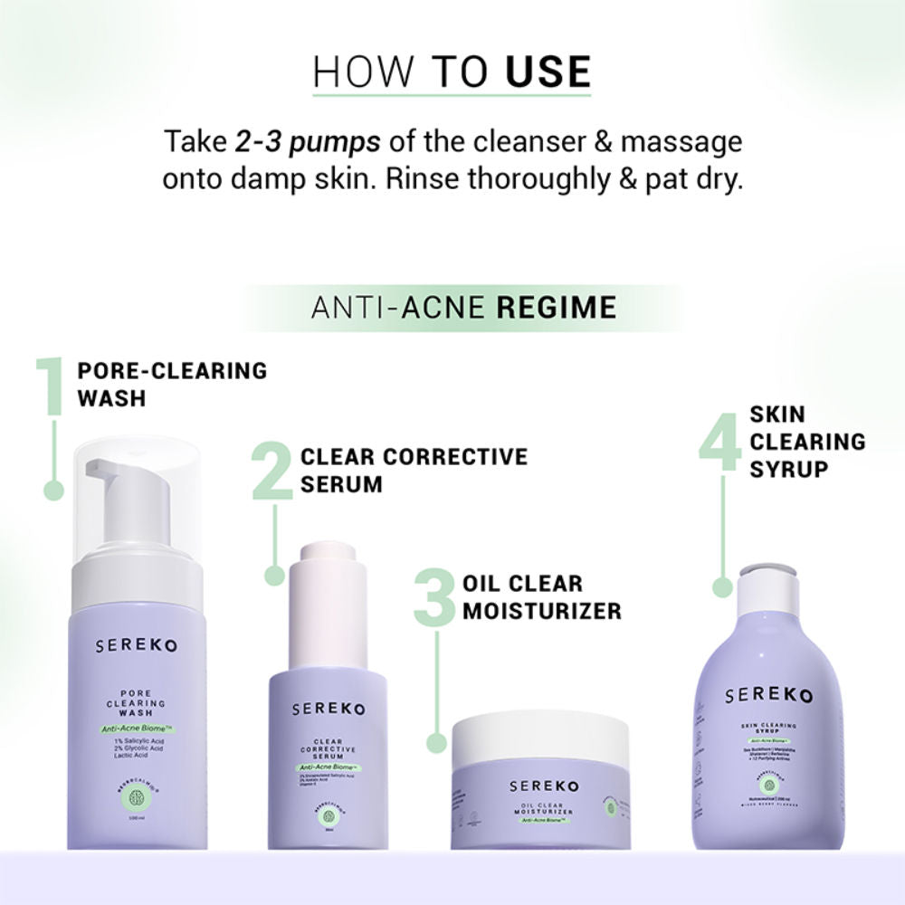 Sereko Pore-Clearing Face Wash with 1% Salicylic Acid, 2% Glycolic Acid for Active Acne,Oil Control