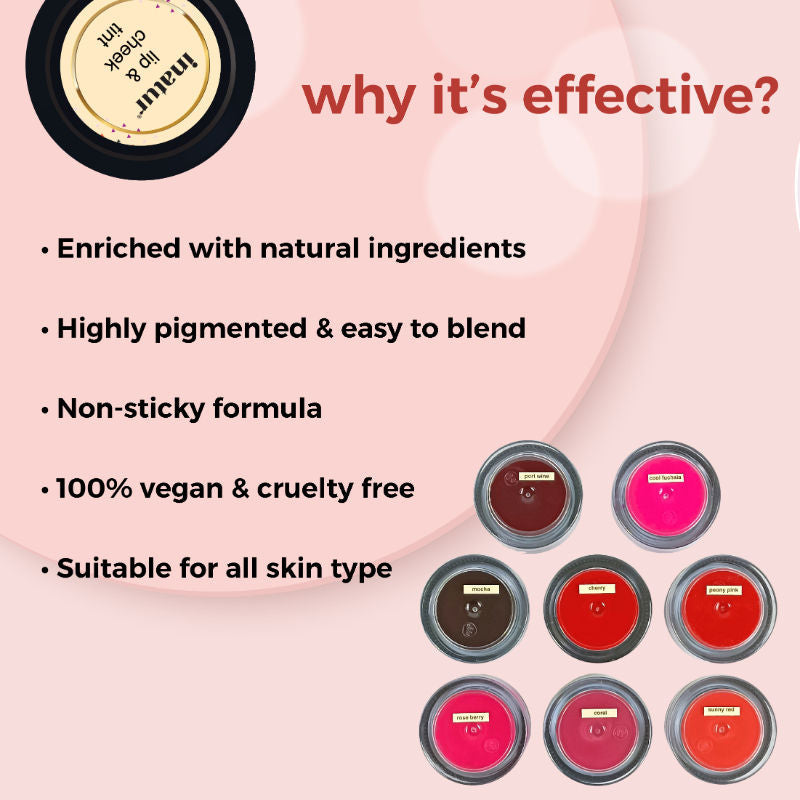 inatur Lip and Cheek Tint Coral and Port Wine with Shea Butter and Organic