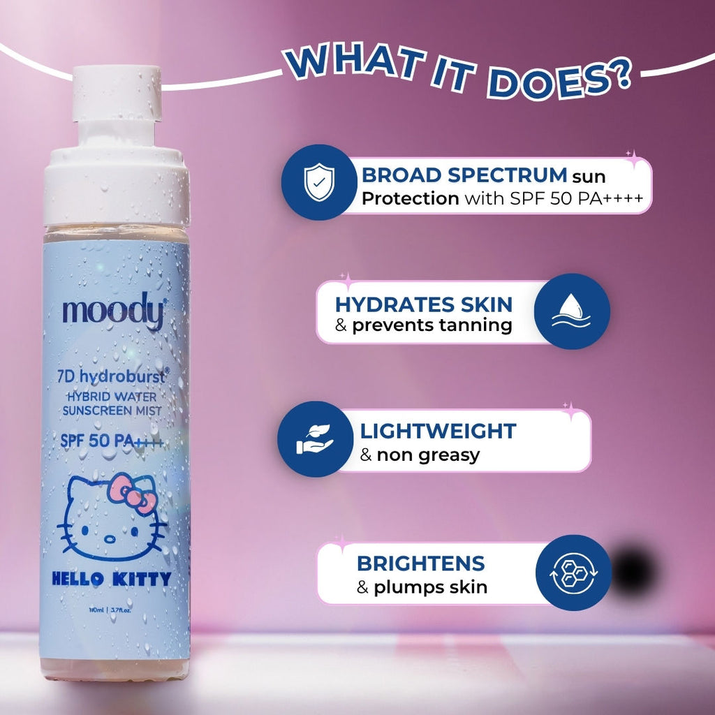 Moody 7D Hydroburst Hybrid Water Sunscreen Mist SPF 50 PA++++ With Hyaluronic Acid