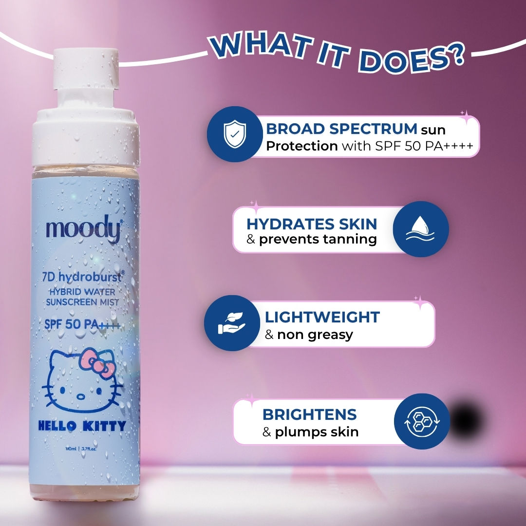 Moody 7D Hydroburst Hybrid Water Sunscreen Mist SPF 50 PA++++ With Hyaluronic Acid