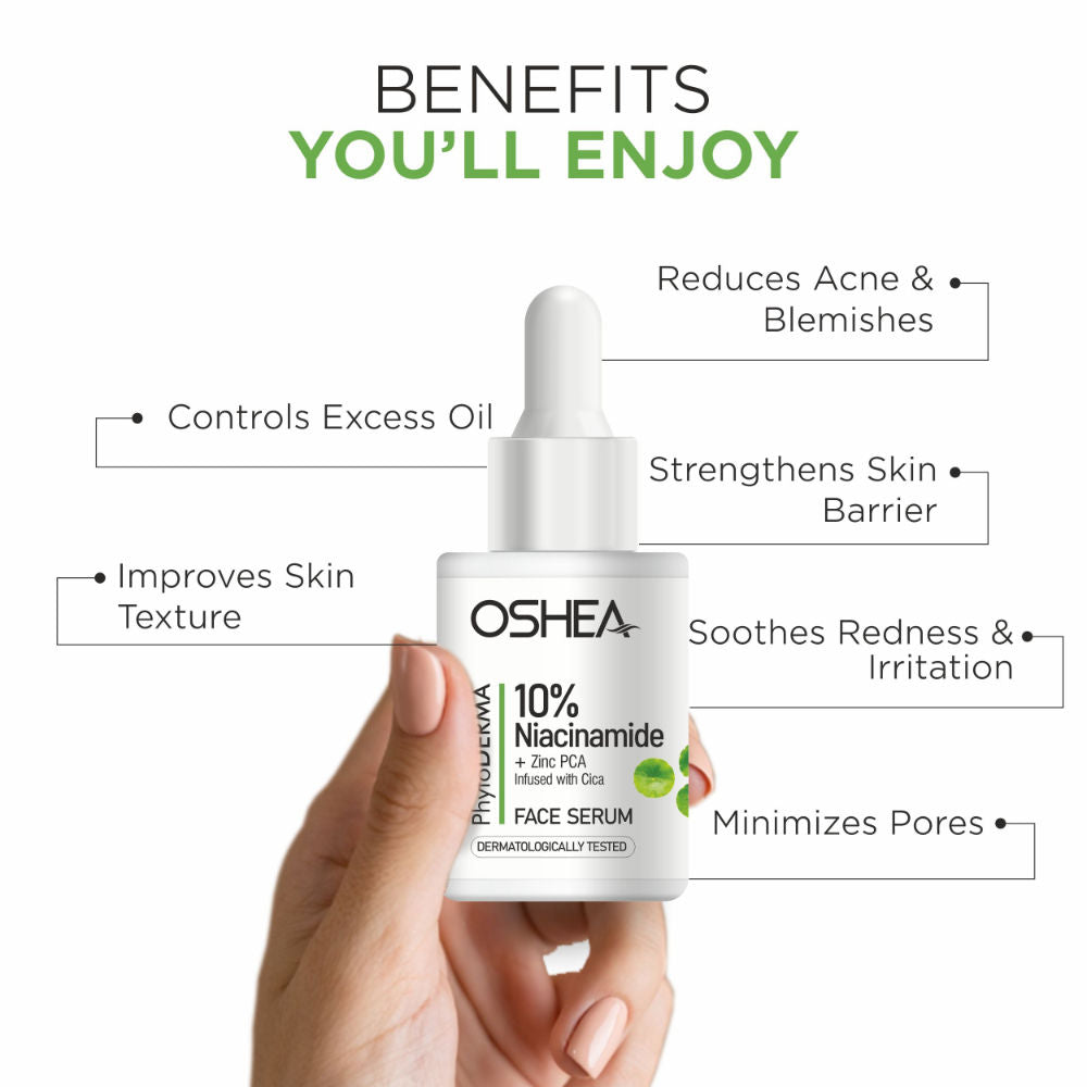 Oshea Herbals Phytoderma Face Serum With 10% Niacinamide, Zinc & Cica Extract Reduces Acne Blemishes