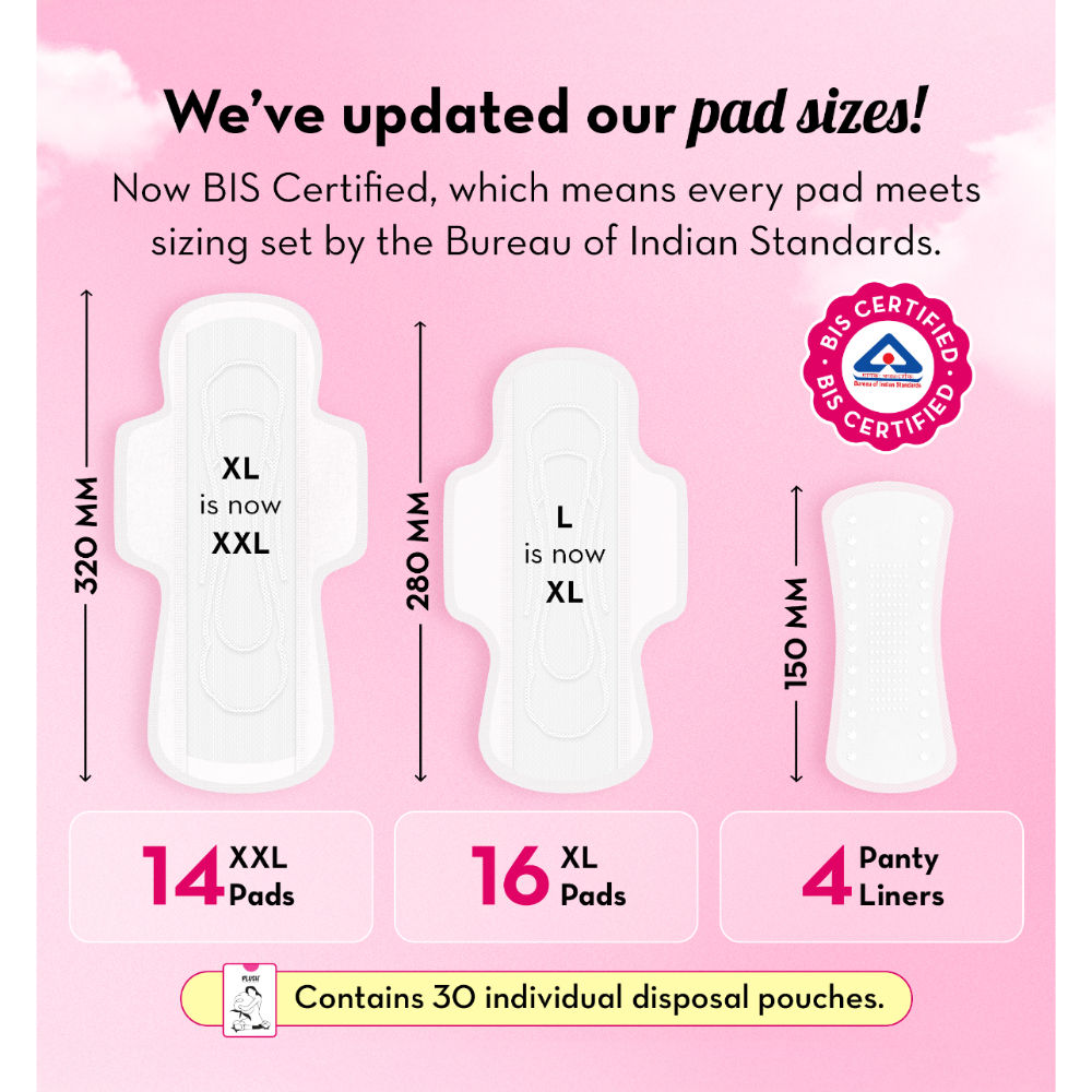 Plush Sanitary Pads 100% Cotton Rash-Free - 16XL + 14XXL+ 4 Free Liners