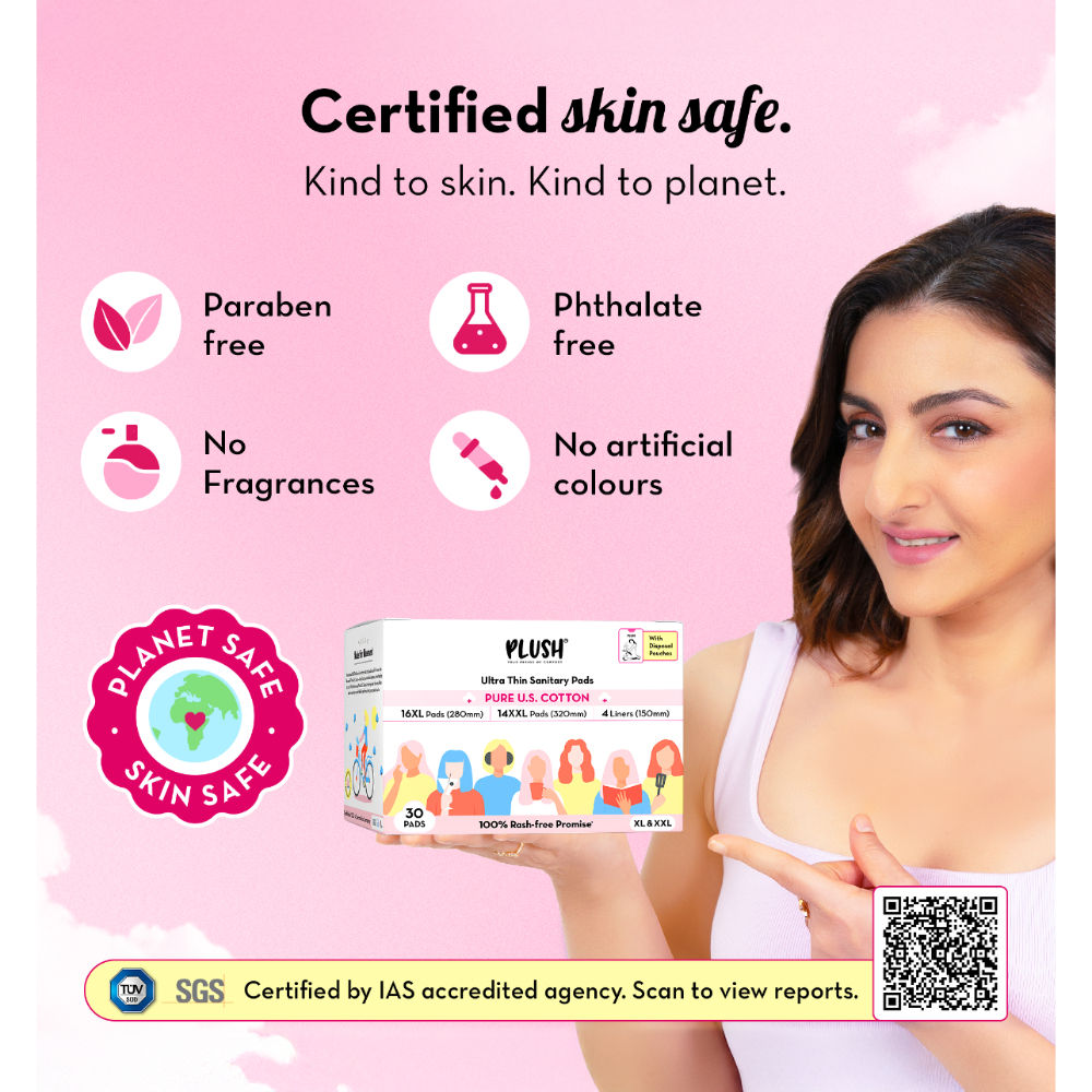 Plush Sanitary Pads 100% Cotton Rash-Free - 16XL + 14XXL+ 4 Free Liners