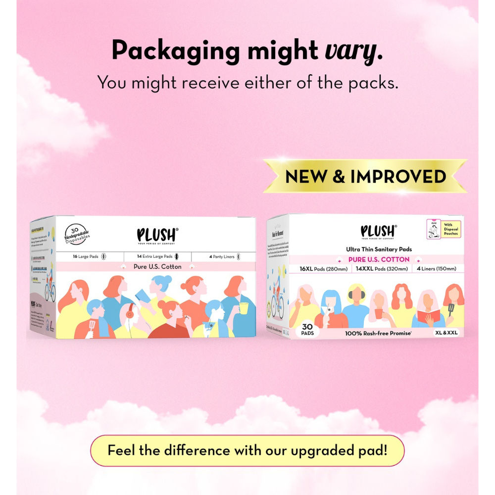 Plush Sanitary Pads 100% Cotton Rash-Free - 16XL + 14XXL+ 4 Free Liners