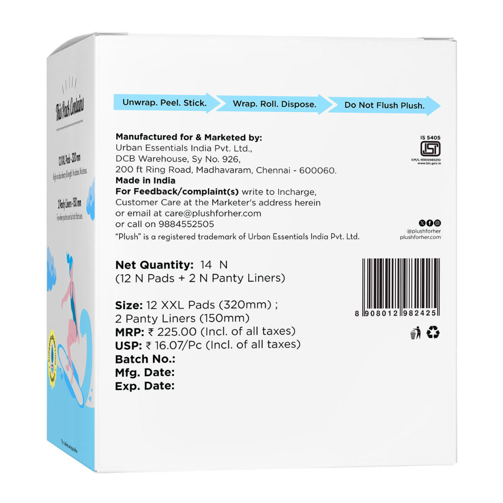Plush Ultra Thin 12 XXL 100% Cotton Rash Free Sanitary Pads