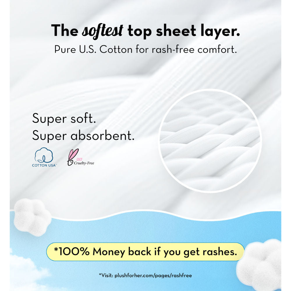Plush Ultra Thin 12 XXL 100% Cotton Rash Free Sanitary Pads
