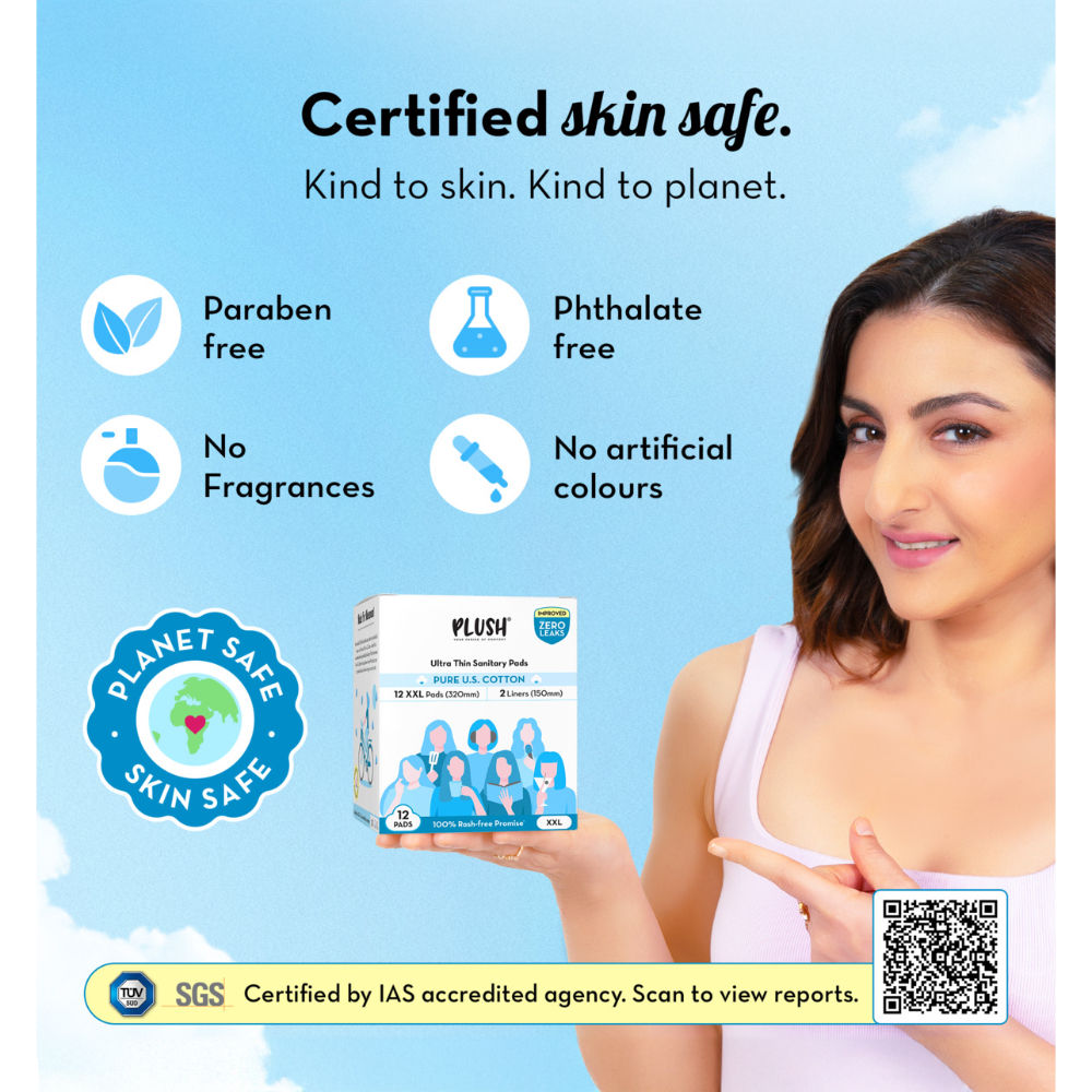 Plush Ultra Thin 12 XXL 100% Cotton Rash Free Sanitary Pads