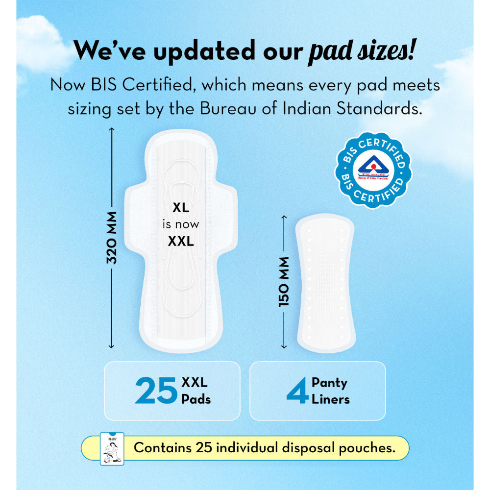 Plush Sanitary Pads 100% Cotton Rash-Free - 25XXL + 4 Free Liners
