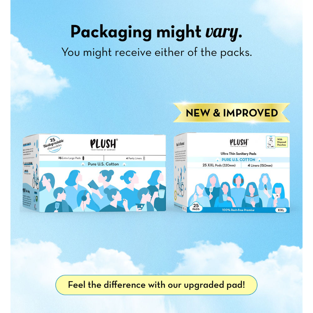 Plush Sanitary Pads 100% Cotton Rash-Free - 25XXL + 4 Free Liners