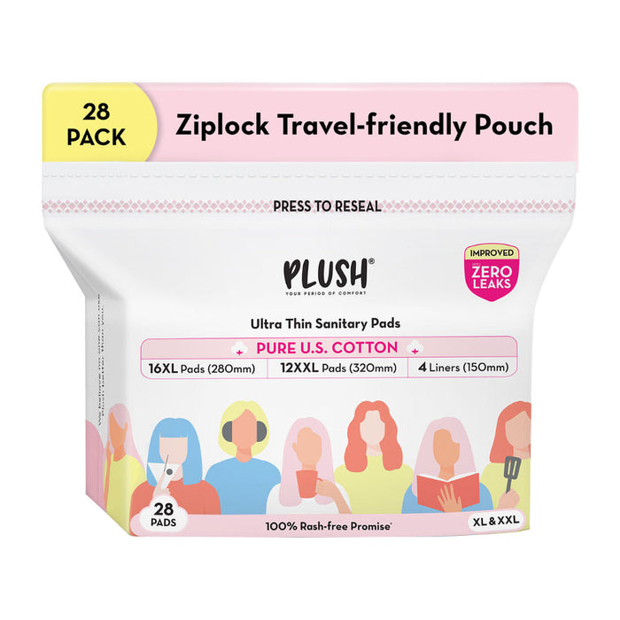 Plush Sanitary Pads 100% Cotton Rash-Free | 16XL + 12XXL+ 4 Free Liners