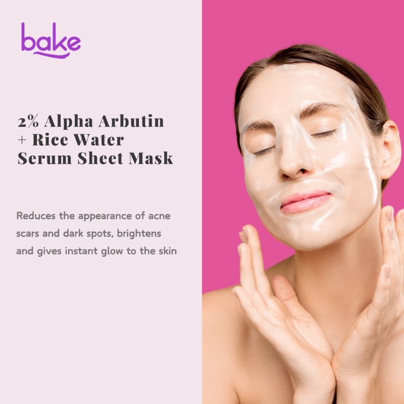 BAKE 2% Alpha Arbutin Sheet Mask with Rice Water for Bright and Even Skin Tone