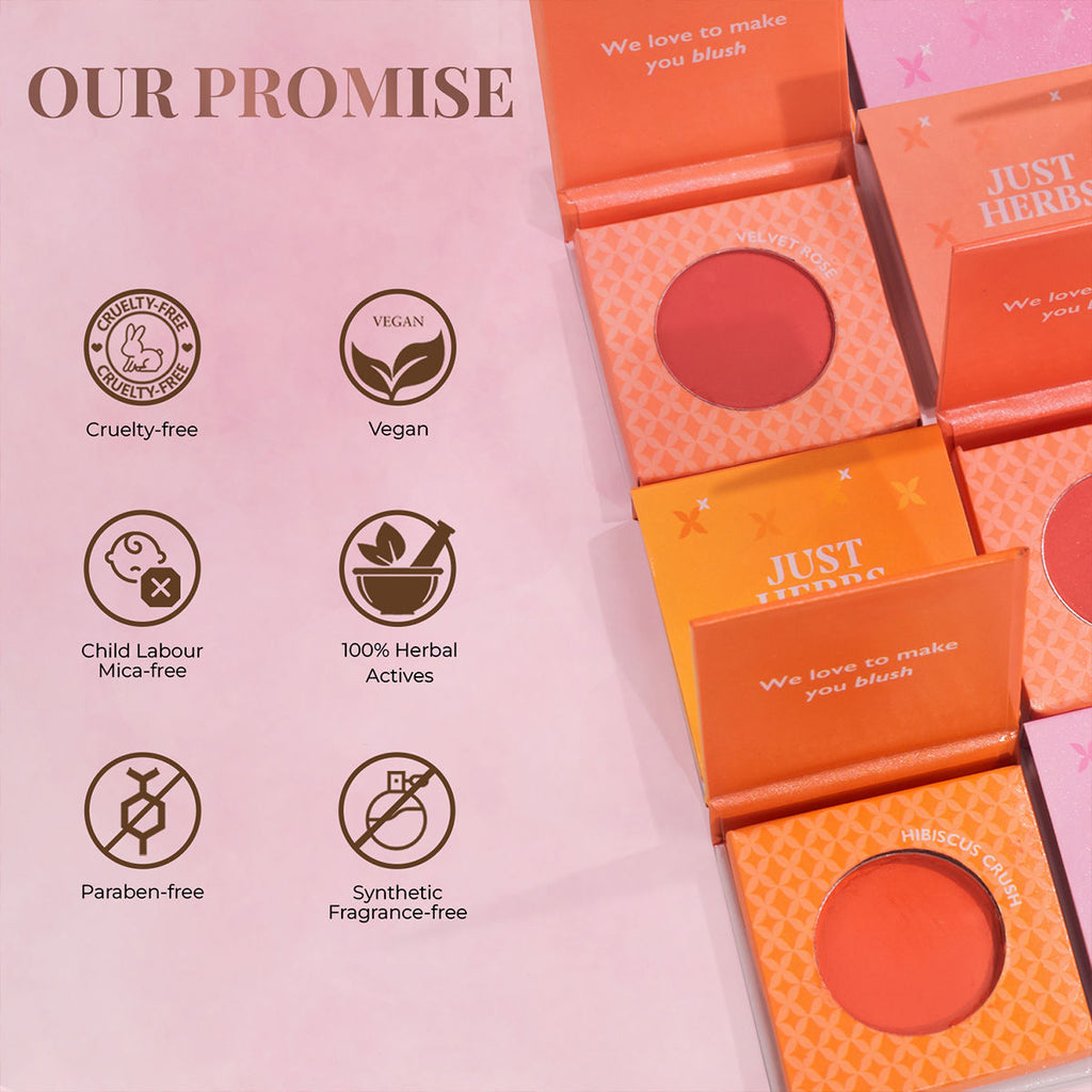 Just Herbs Nourishing Powder Blush, Velvet Rose – Skin-Loving & Smooth Blend Finish