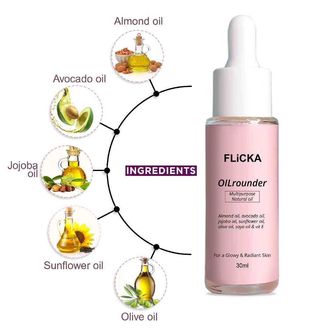 Flicka Oilrounder 2-In-1 Multipurpose Pre & Post Makeup Oil With Spf & Non Greasy For Glowing Skin
