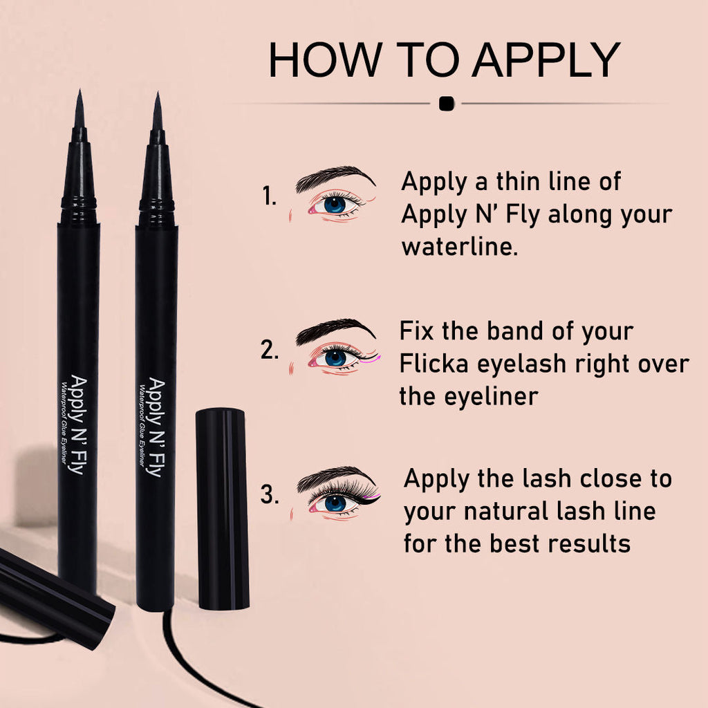 FLiCKA Apply N' Fly 2-in-1 Liquid Pen Glue & Eyeliner Long Lasting Intense Pigment - Black