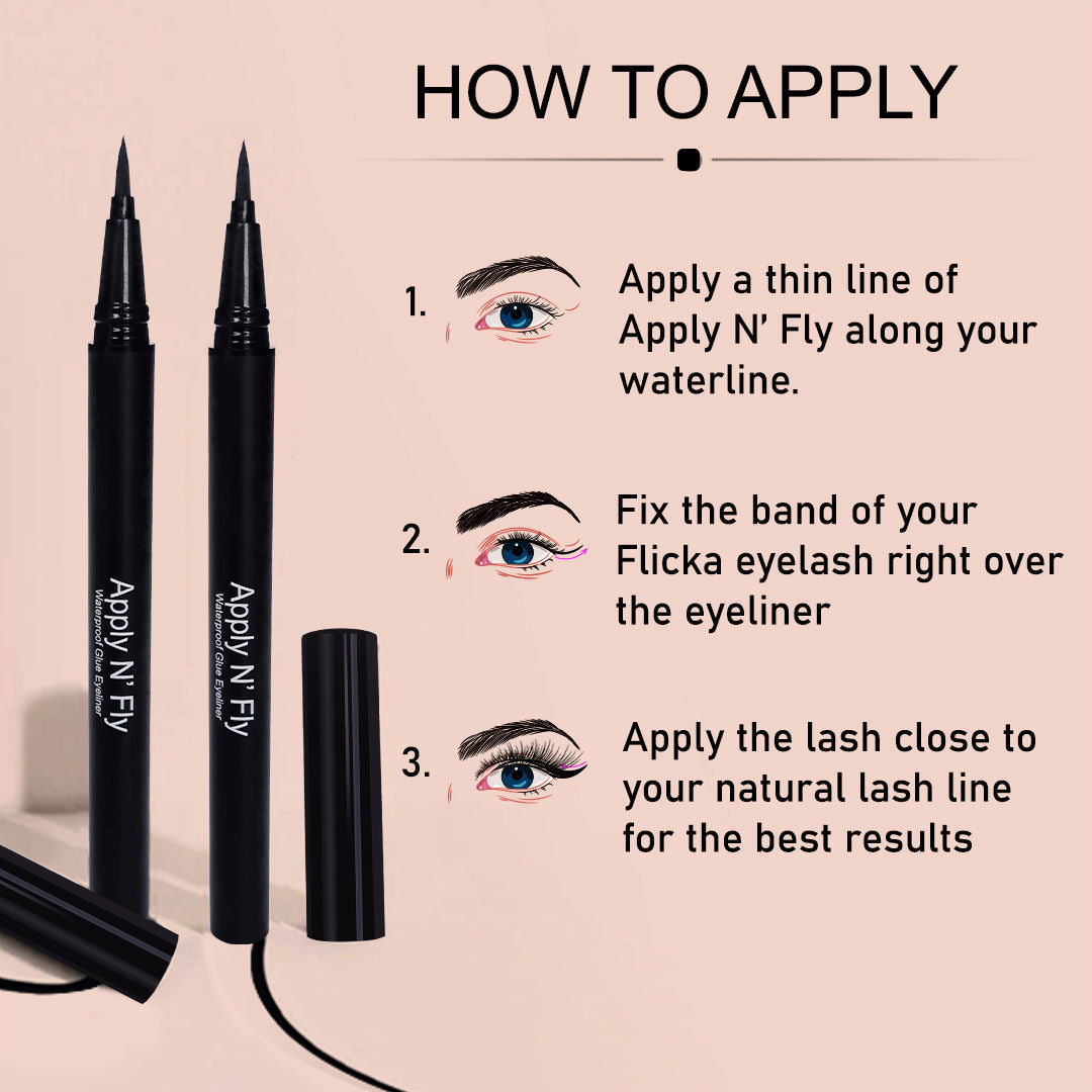 FLiCKA Apply N' Fly 2-in-1 Liquid Pen Glue & Eyeliner Long Lasting Intense Pigment - Black