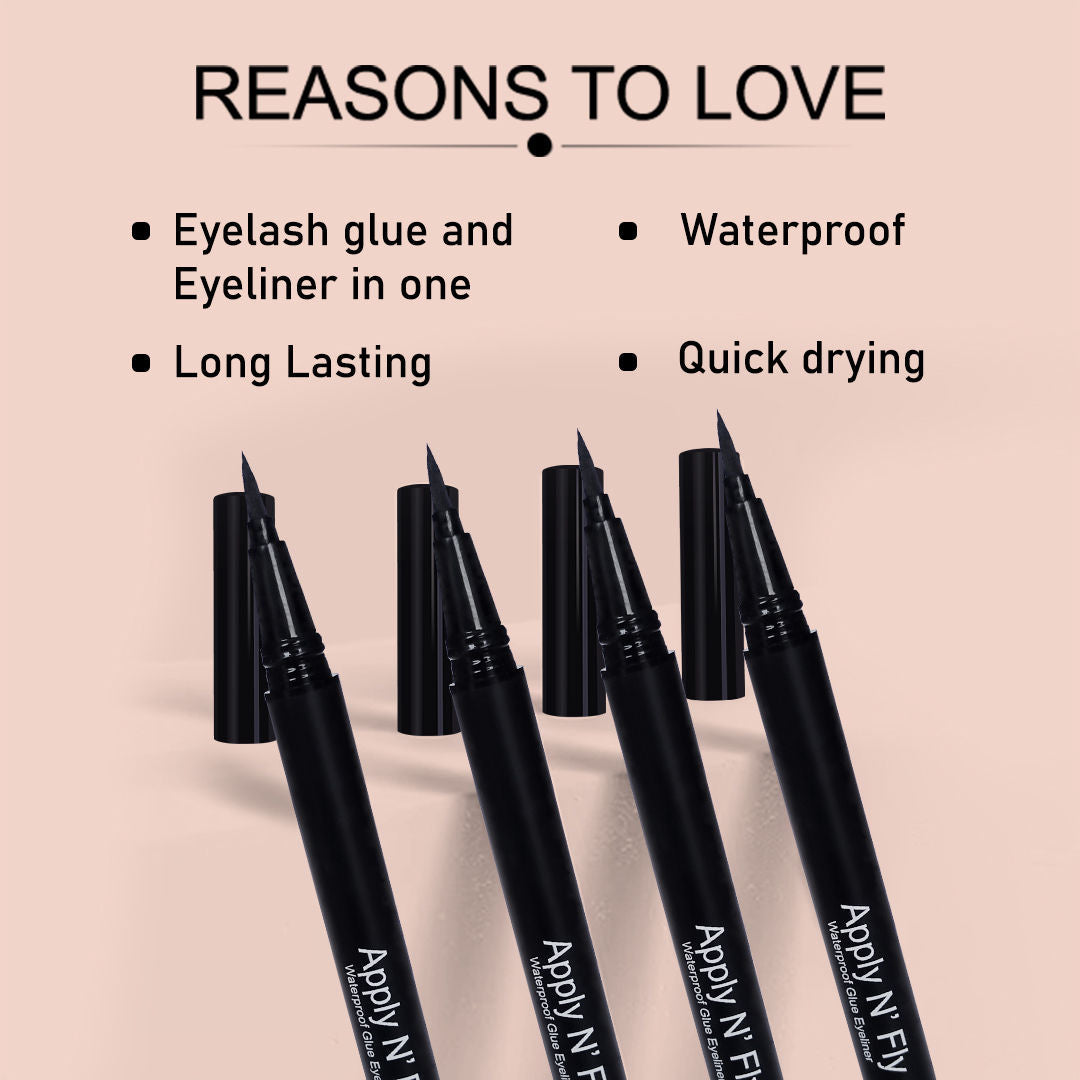 FLiCKA Apply N' Fly 2-in-1 Liquid Pen Glue & Eyeliner Long Lasting Intense Pigment - Black