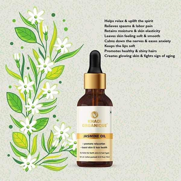 Khadi Organique Jasmine Essential Oil, 100% Pure Natural Oil for Relaxation & Aromatherapy