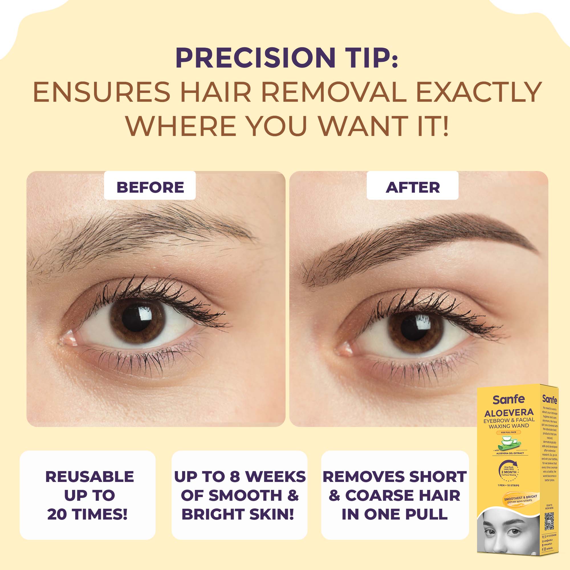 Sanfe Eyebrow & Facial Waxing 1 Pen + 10 Strips