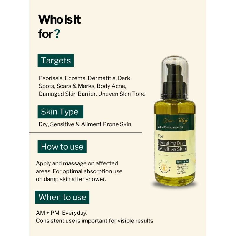 Oleum Cottage Skin Softening Body Oil for Dry, Eczema and Psoriasis Prone Skin, Scars and Marks