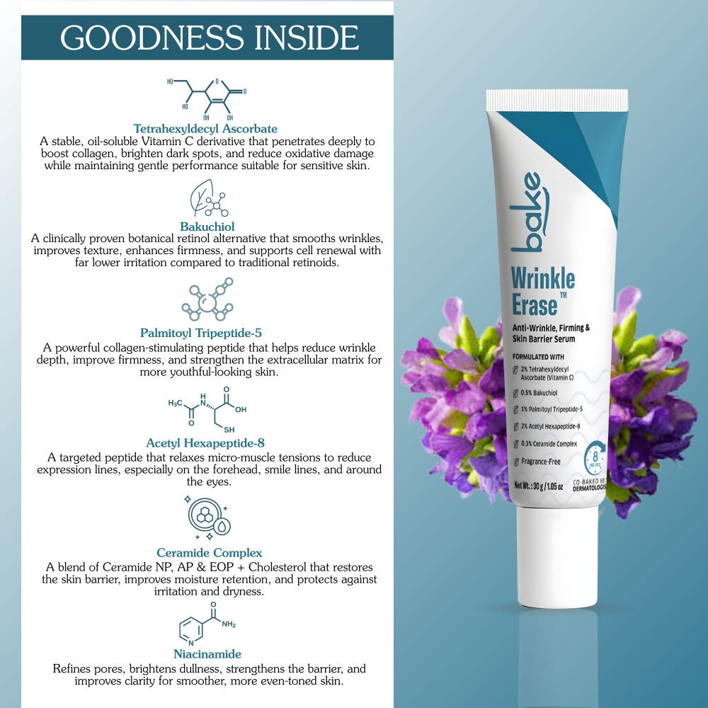 BAKE Wrinkle Erase Anti-Wrinkle, Firming & Skin Barrier Serum Cream For Fine Lines, Aging Skin