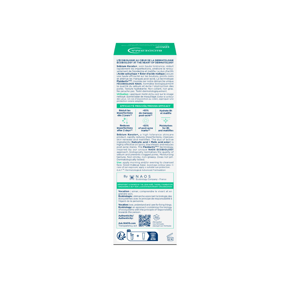 Bioderma Anti-Blemish Gel Cream - Sebium Kerato+ Spot Corrector - Eliminates Pimples & Blackheads