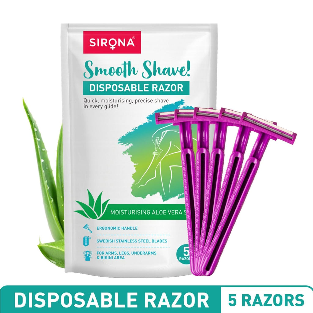 Sirona Disposable Shaving Razors for Women, Aloe Vera Lubrication for Smooth Instant Hair Removal