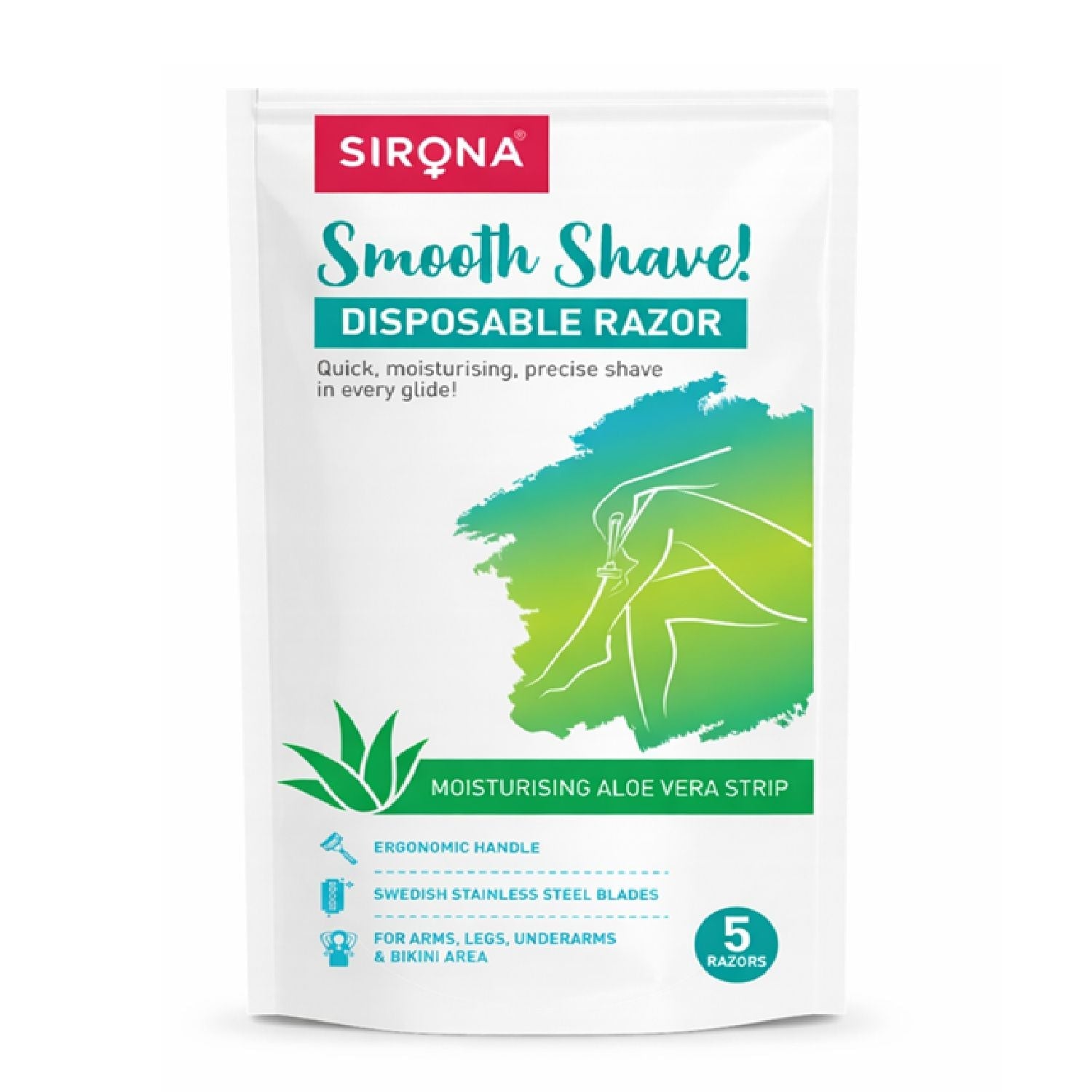 Sirona Disposable Shaving Razors for Women, Aloe Vera Lubrication for Smooth Instant Hair Removal