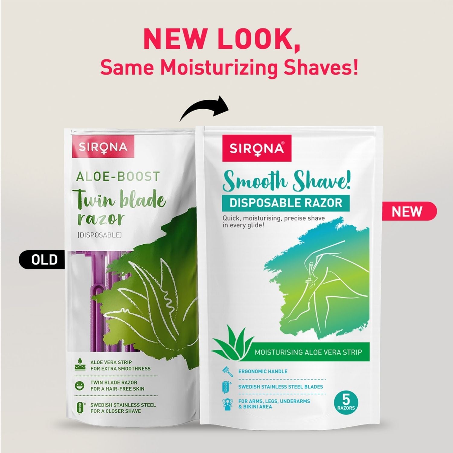 Sirona Disposable Shaving Razors for Women, Aloe Vera Lubrication for Smooth Instant Hair Removal