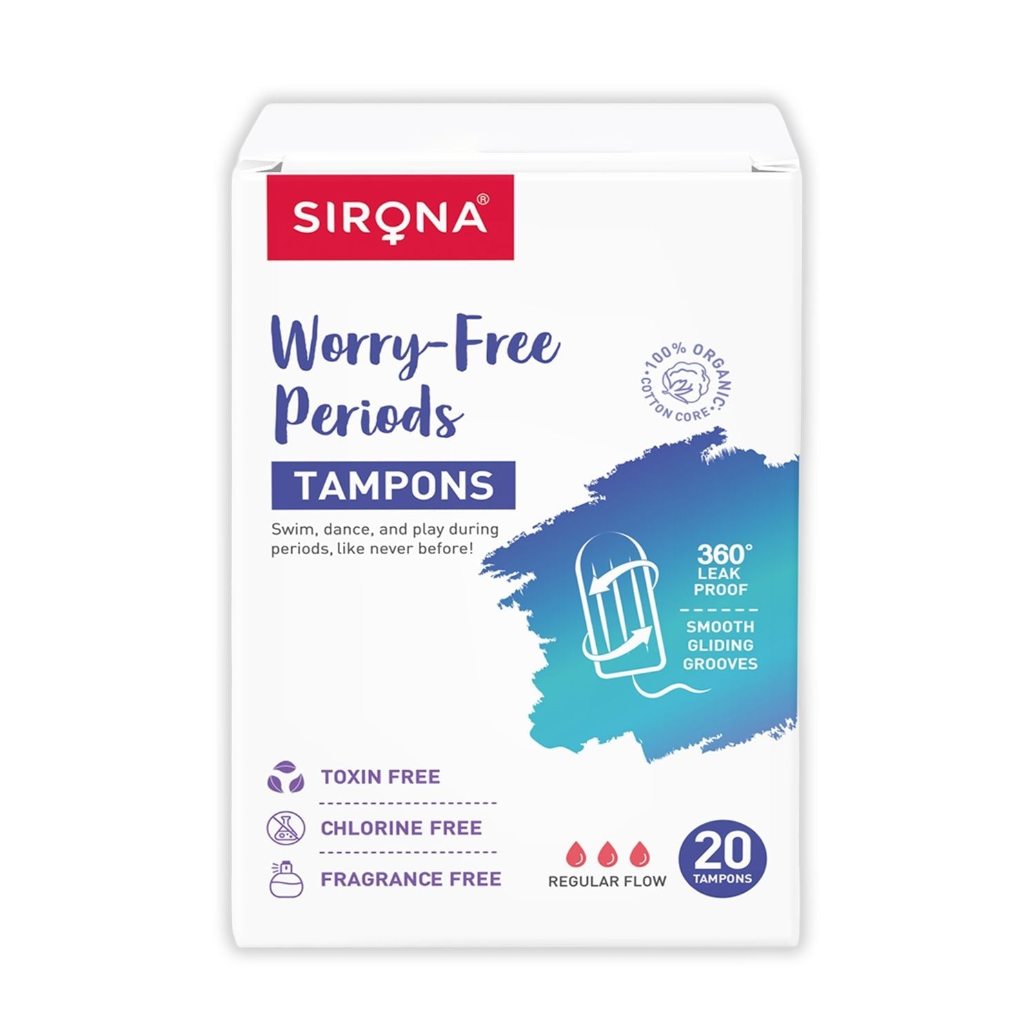 Sirona Fda Approved Tampons for Regular Flow, High Absorption Biodegradable Tampons, 360° Leakproof