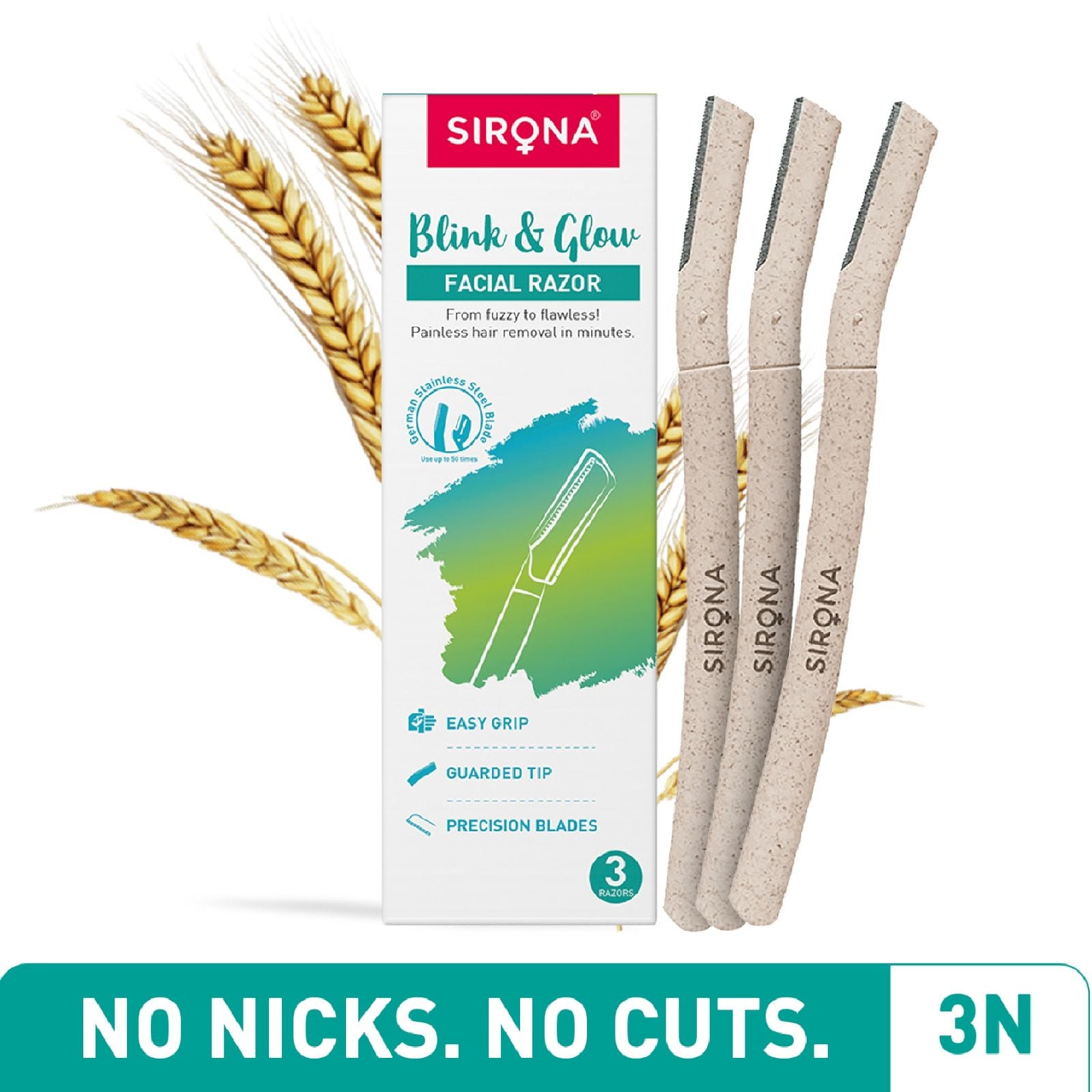 Sirona Blink and Glow Reusable Face & Eyebrow Razors for Women, Instant & Painless Hair Removal