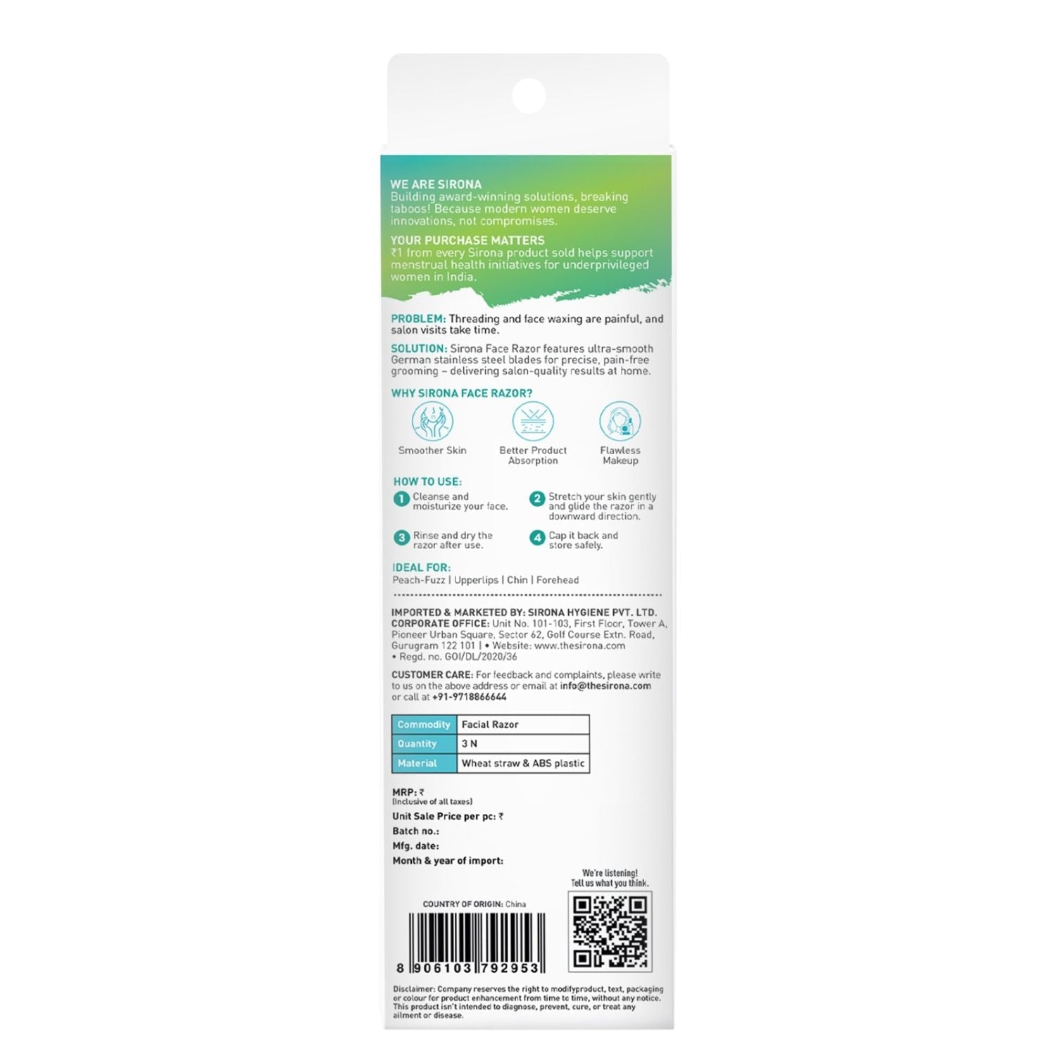 Sirona Blink and Glow Reusable Face & Eyebrow Razors for Women, Instant & Painless Hair Removal