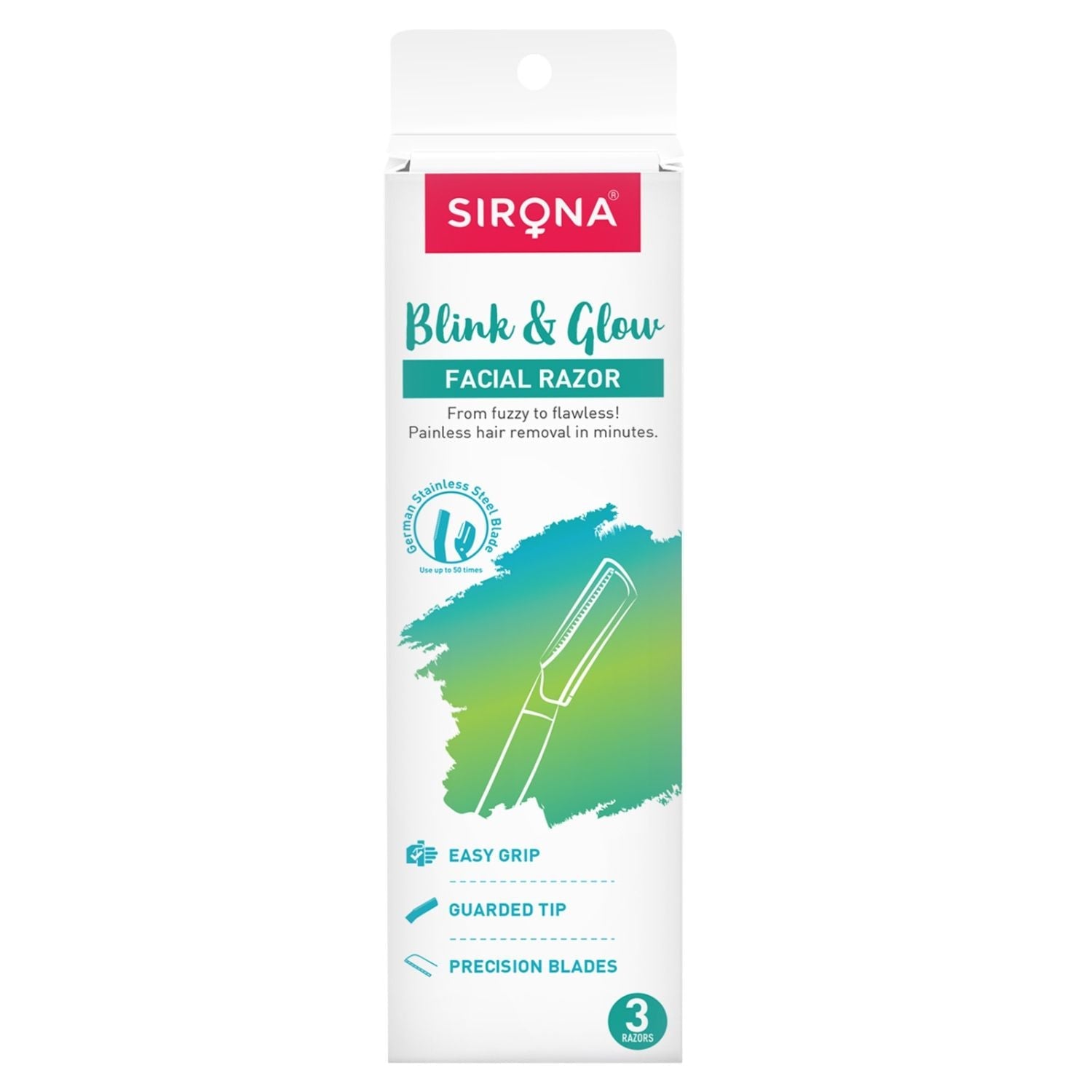 Sirona Blink and Glow Reusable Face & Eyebrow Razors for Women, Instant & Painless Hair Removal