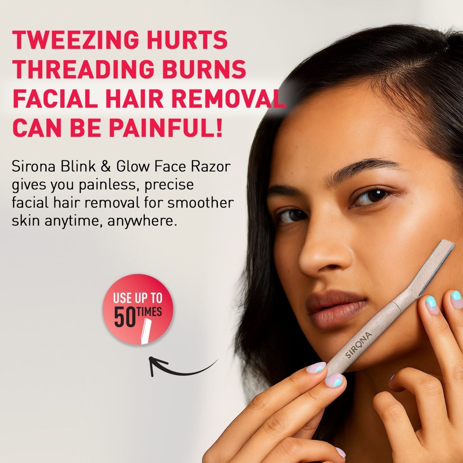 Sirona Blink and Glow Reusable Face & Eyebrow Razors for Women, Instant & Painless Hair Removal