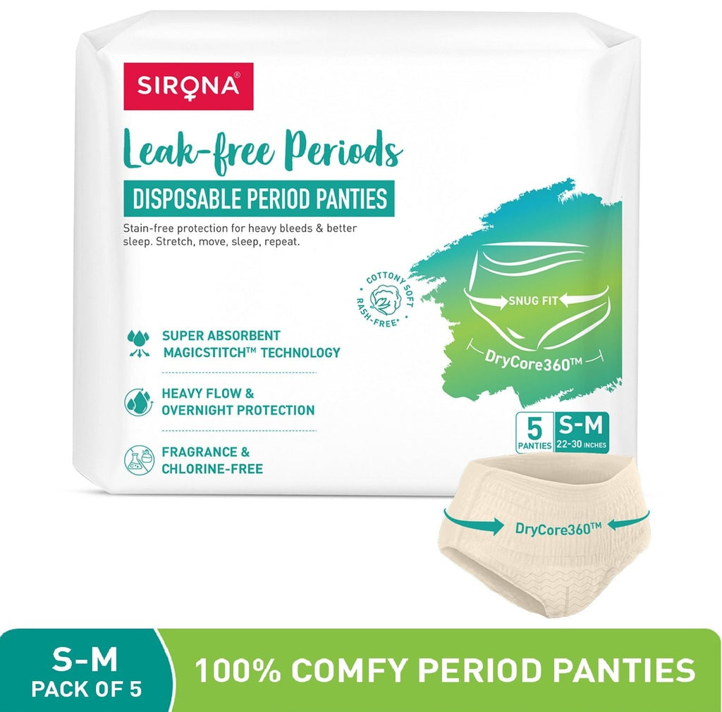 Sirona Disposable Period Panties, S-M (22-30 inch) 360° Coverage, Leakage Protection for Heavy Flow