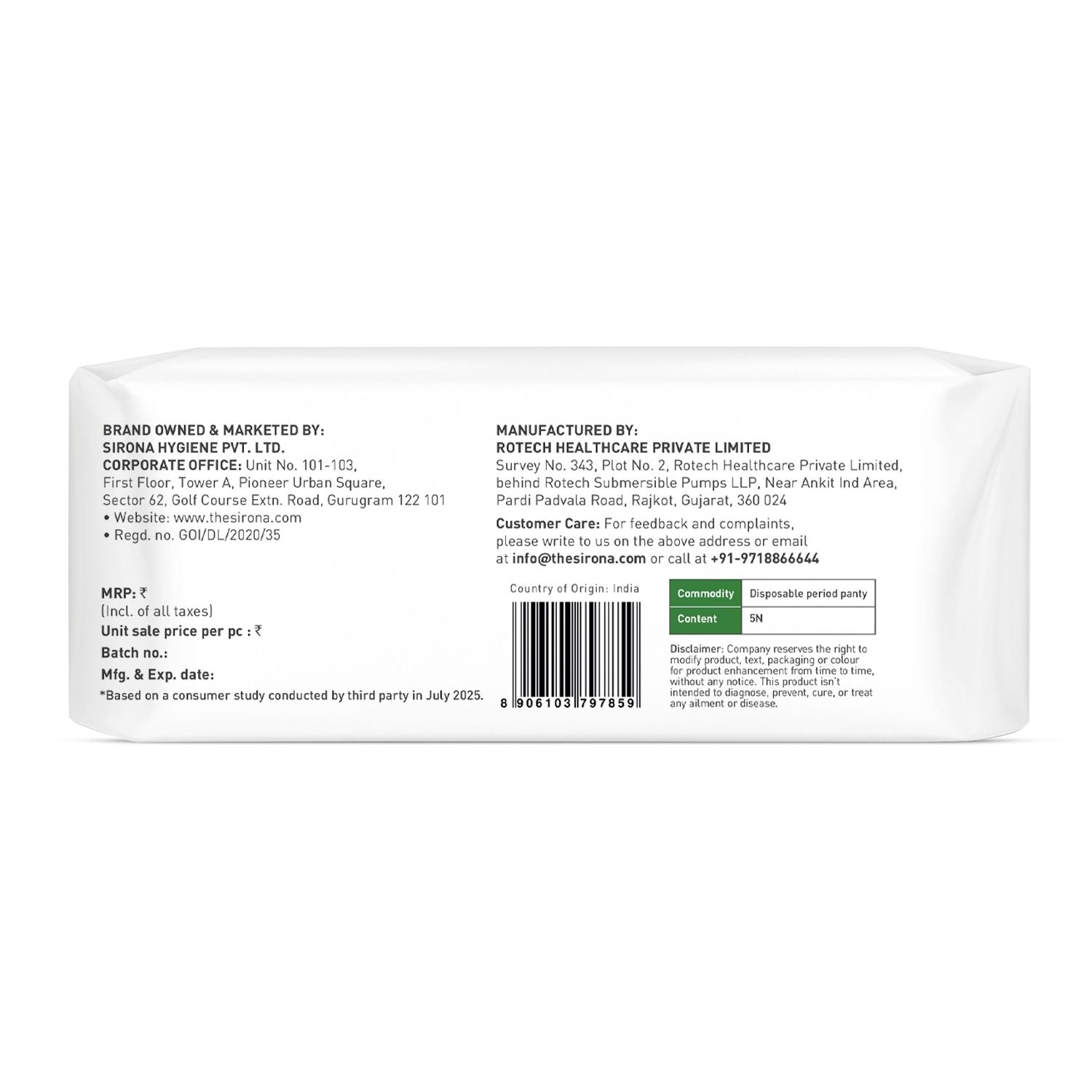 Sirona Disposable Period Panties, S-M (22-30 inch) 360° Coverage, Leakage Protection for Heavy Flow