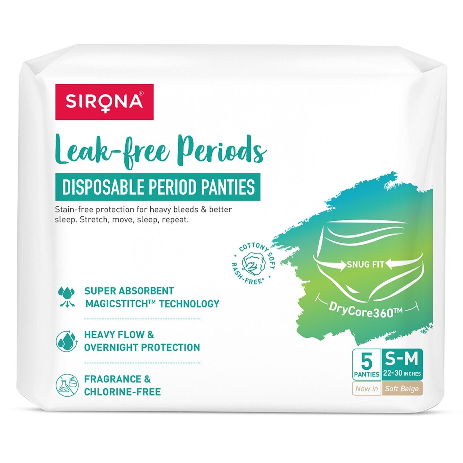 Sirona Disposable Period Panties, S-M (22-30 inch) 360° Coverage, Leakage Protection for Heavy Flow