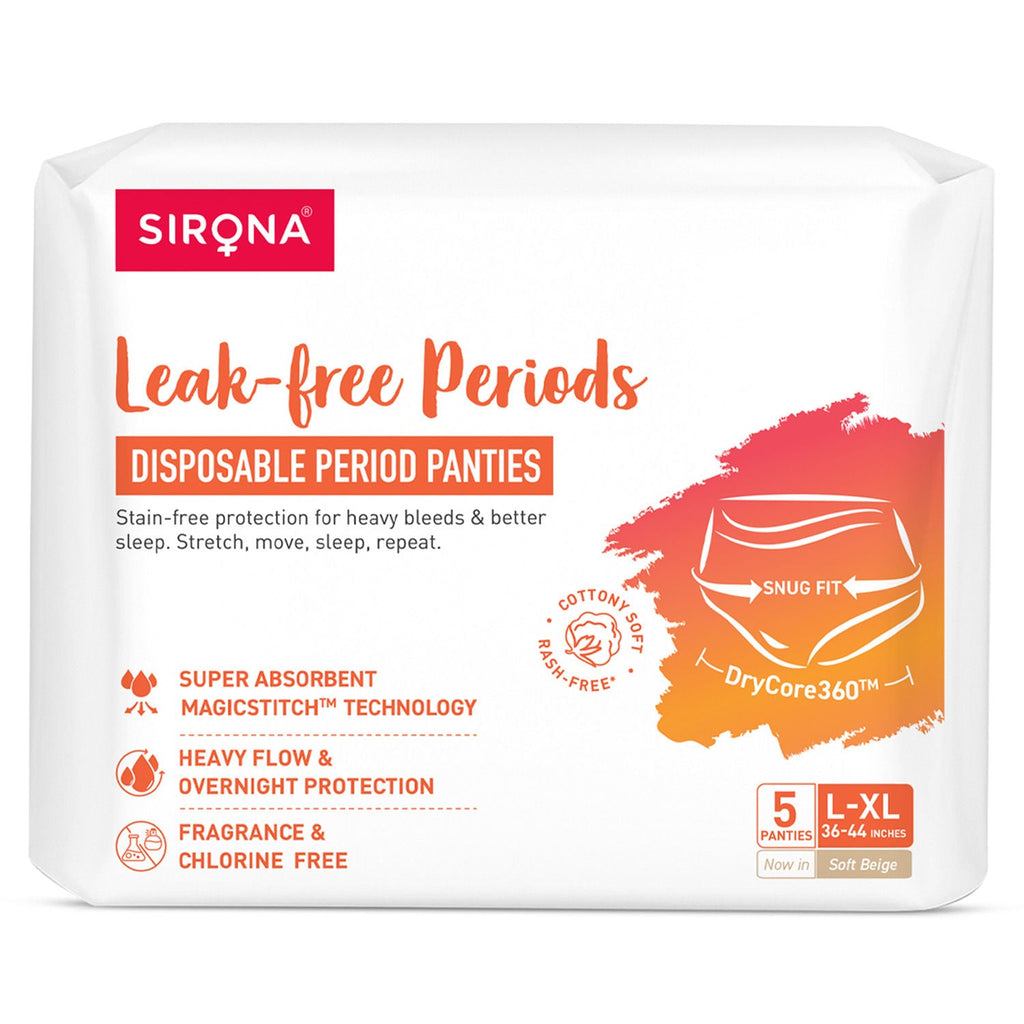 Sirona Disposable Period Panties, L-XL (36-44 inch) 360° Coverage, Leakage Protection for Heavy Flow