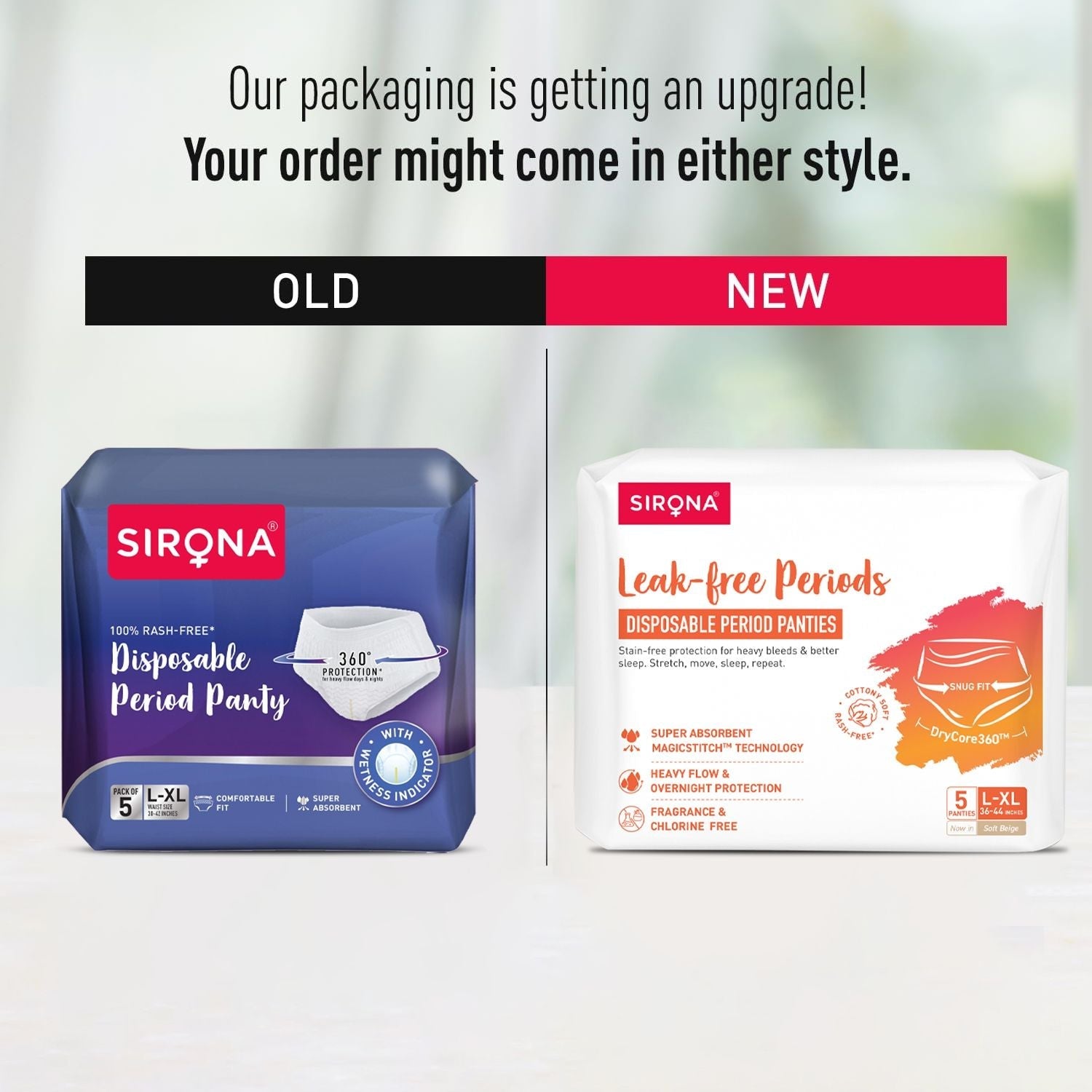 Sirona Disposable Period Panties, L-XL (36-44 inch) 360° Coverage, Leakage Protection for Heavy Flow
